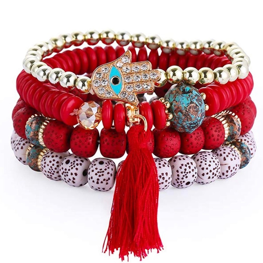 RED BOHO Stackable Bracelet Set